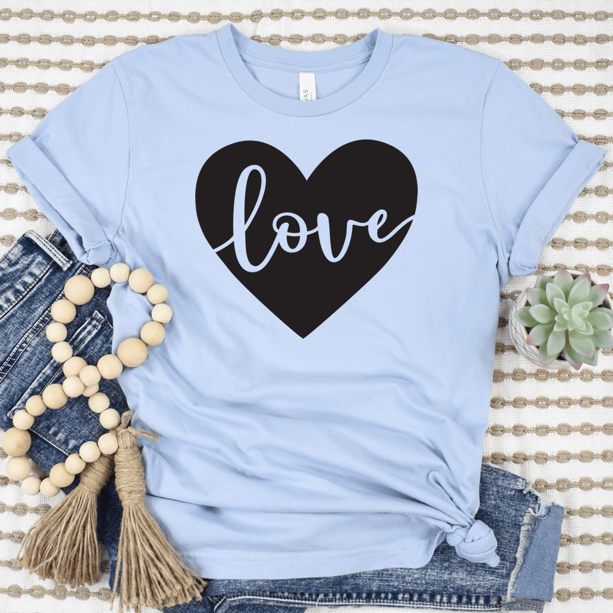 Light Blue Womens T-Shirt With Heart Carved Love Design