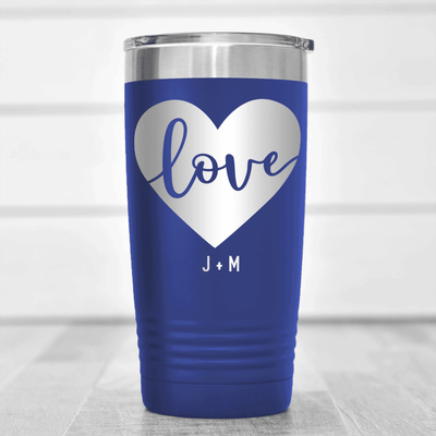 Blue Valentines Day Tumbler With Heart Carved Love Design