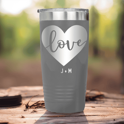 Grey Valentines Day Tumbler With Heart Carved Love Design