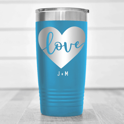 Light Blue Valentines Day Tumbler With Heart Carved Love Design