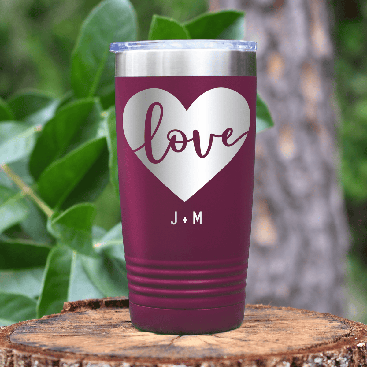 Maroon Valentines Day Tumbler With Heart Carved Love Design