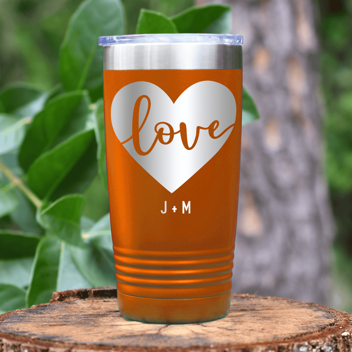 Orange Valentines Day Tumbler With Heart Carved Love Design