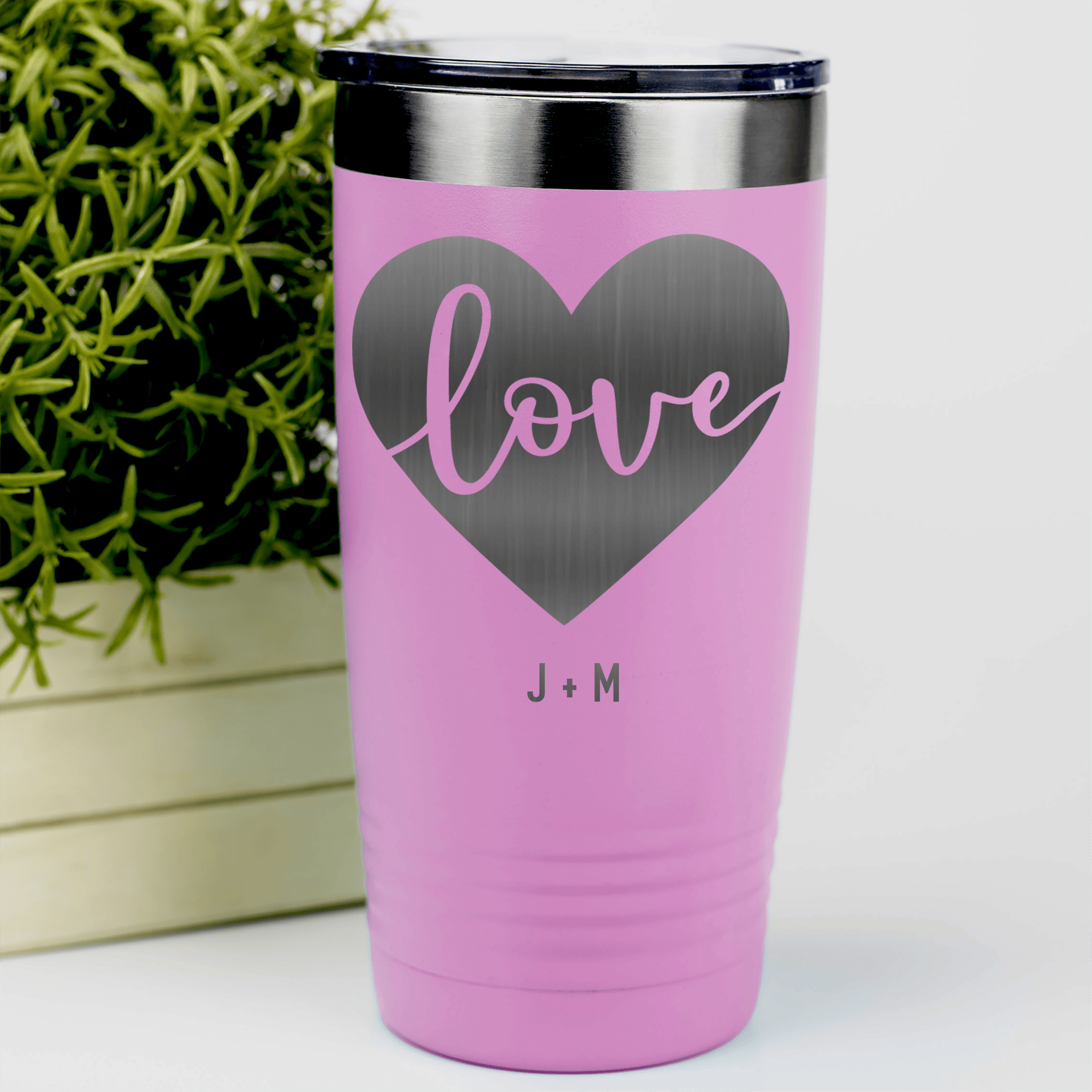 Pink Valentines Day Tumbler With Heart Carved Love Design