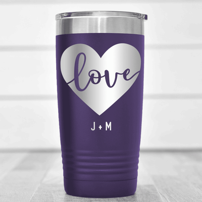 Purple Valentines Day Tumbler With Heart Carved Love Design