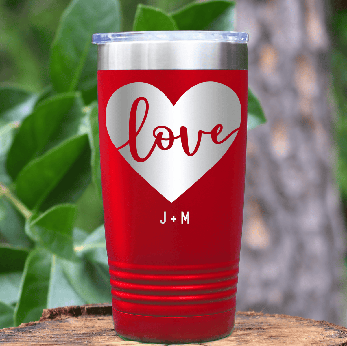 Red Valentines Day Tumbler With Heart Carved Love Design