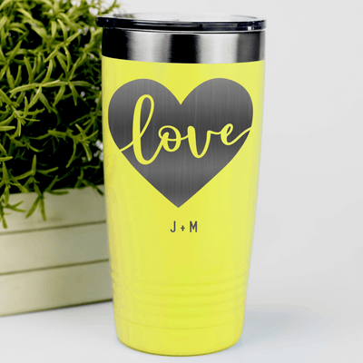 Yellow Valentines Day Tumbler With Heart Carved Love Design