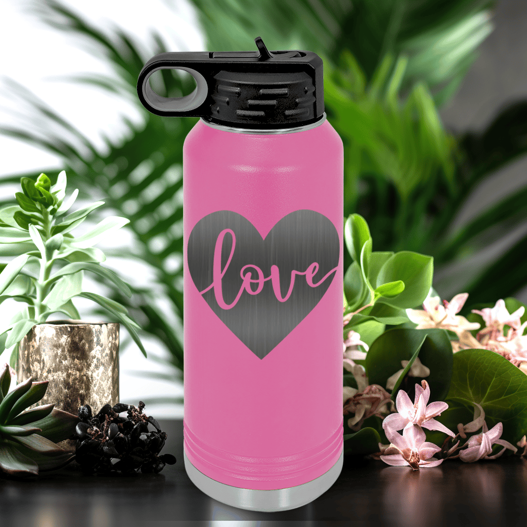 Pink Valentines Day Water Bottle With Heart Carved Love Design