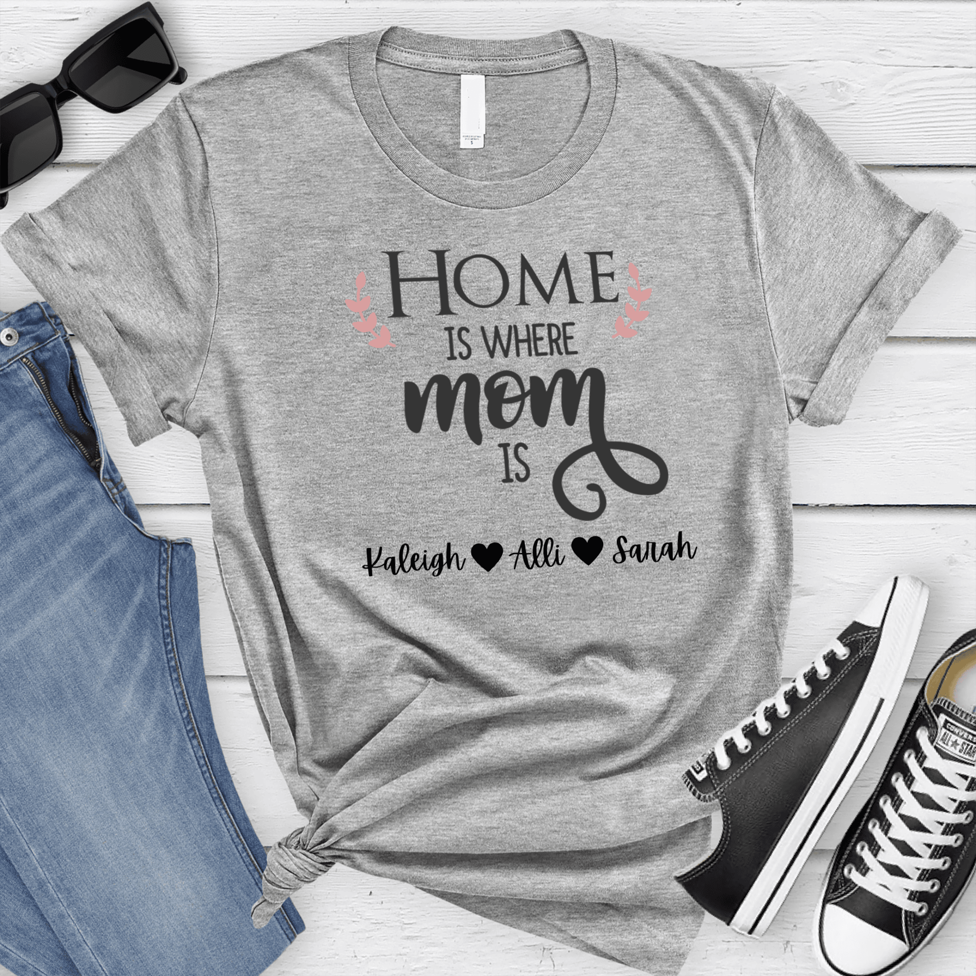 Womens Grey T Shirt with Home-Is-Where-Mom-Is design
