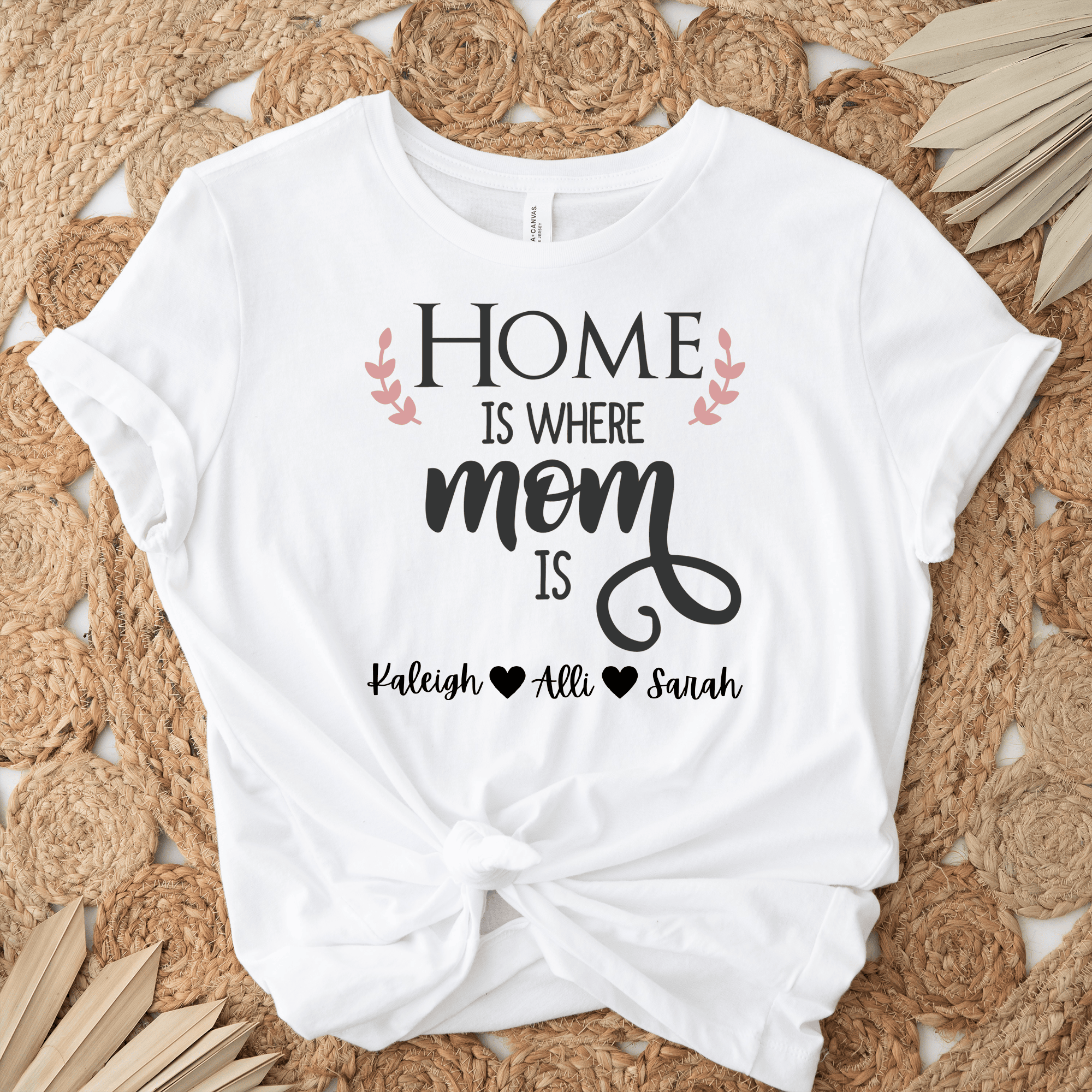 Womens White T Shirt with Home-Is-Where-Mom-Is design