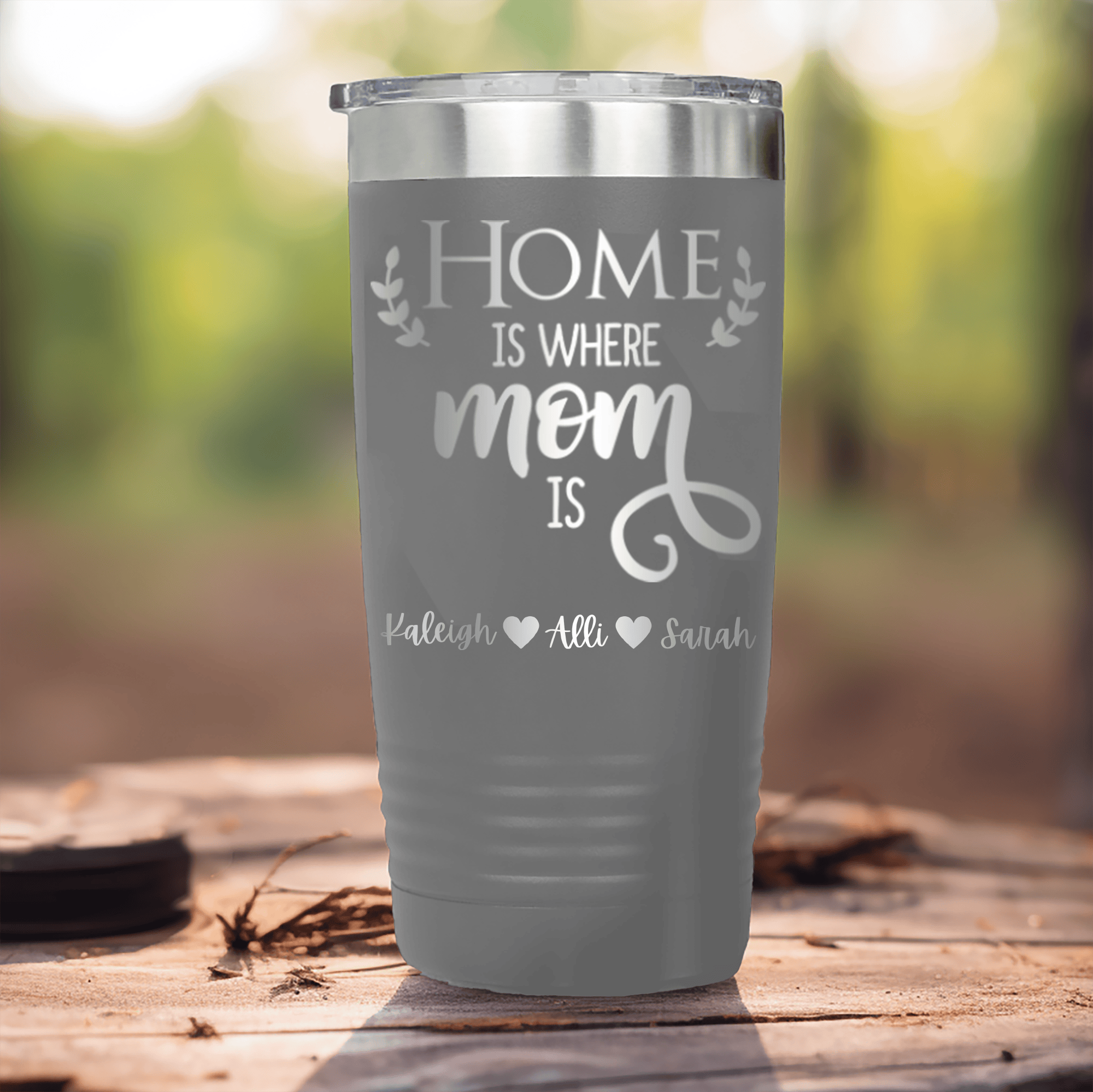 Grey Mothers Day Tumbler With Home Is Where Mom Is Design