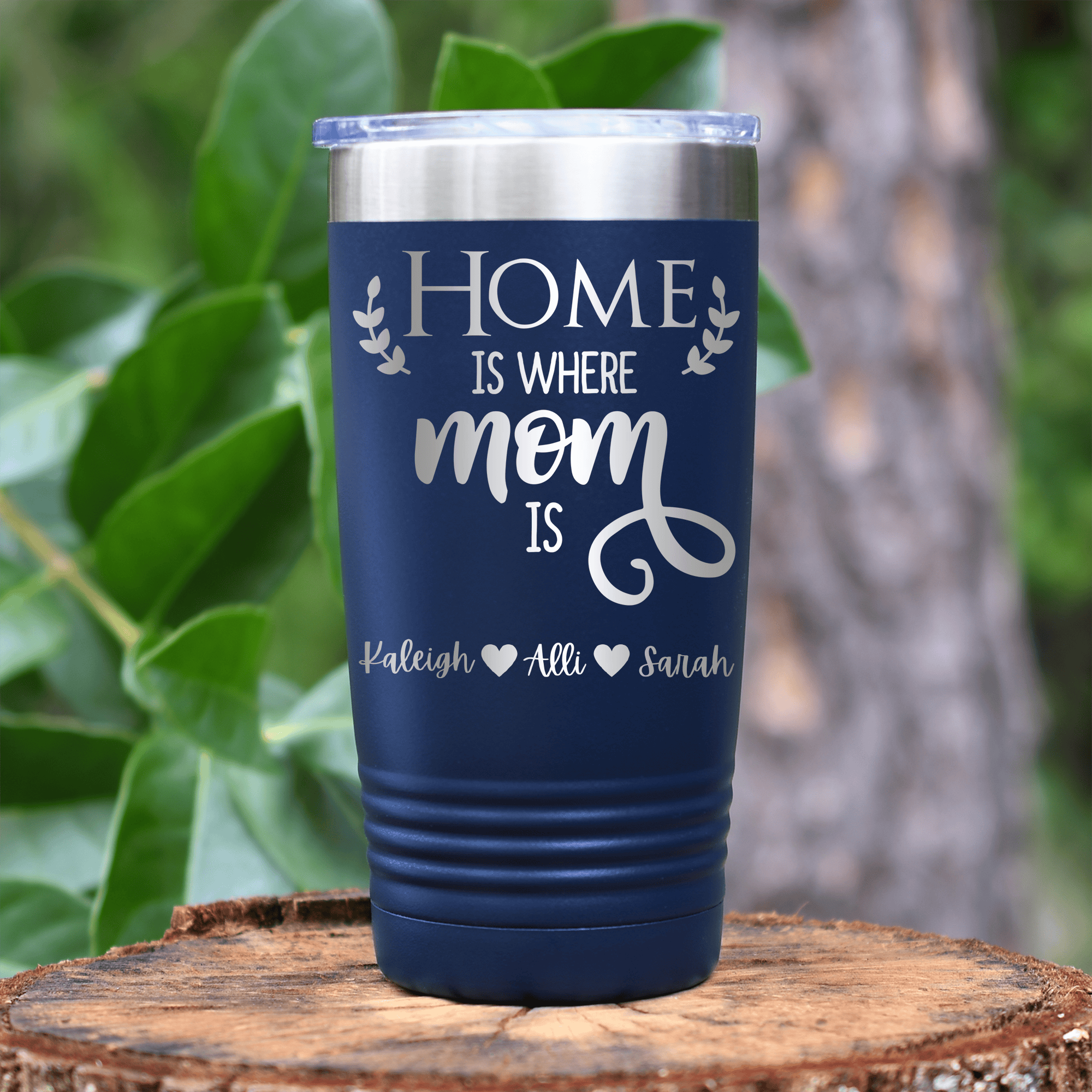 Navy Mothers Day Tumbler With Home Is Where Mom Is Design