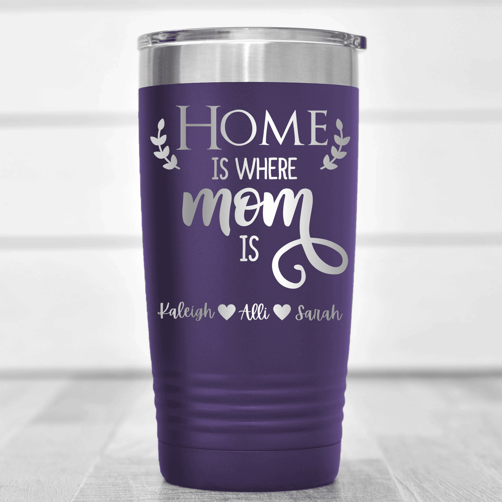 Purple Mothers Day Tumbler With Home Is Where Mom Is Design