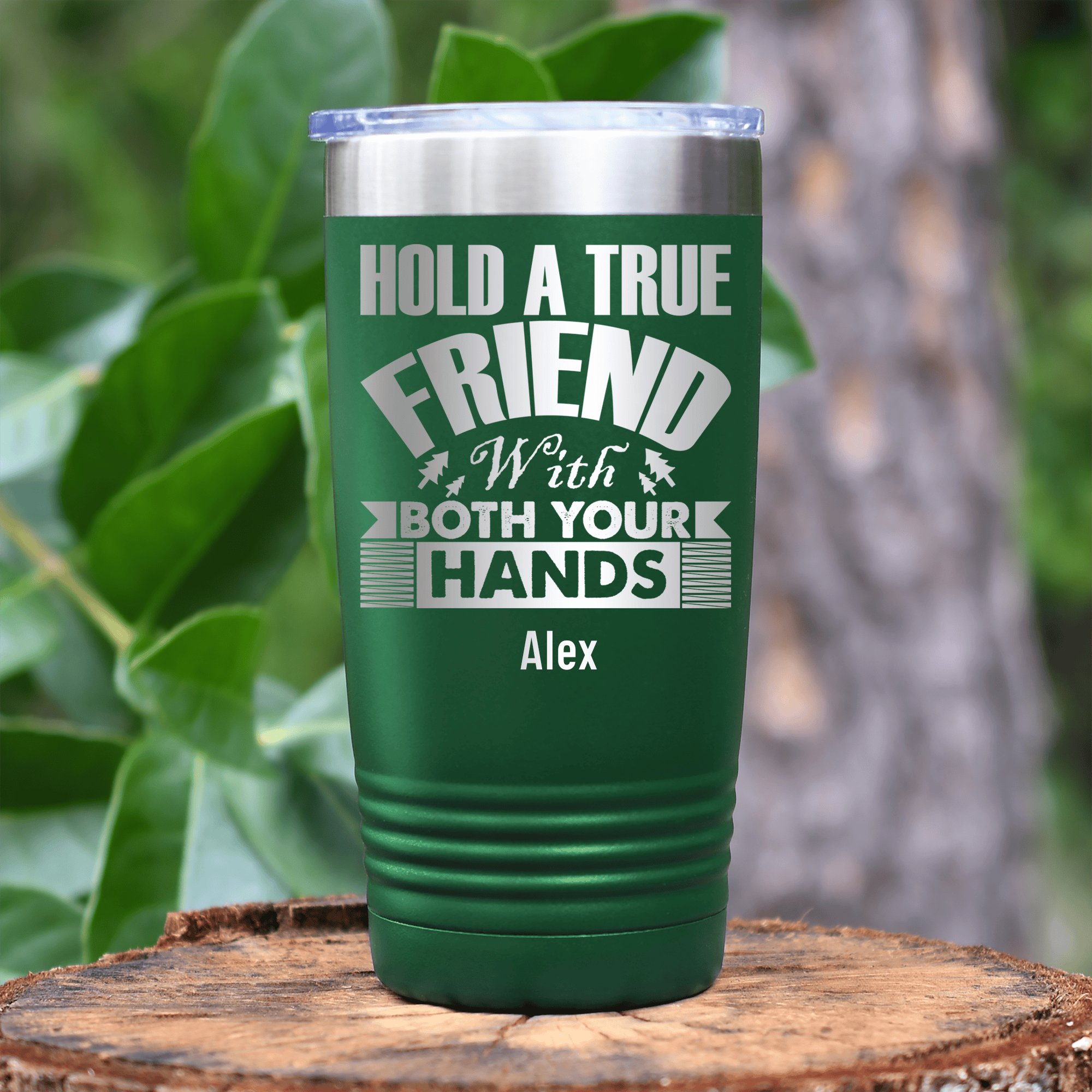 Green Best Friend Tumbler With Hug Your Friend Design
