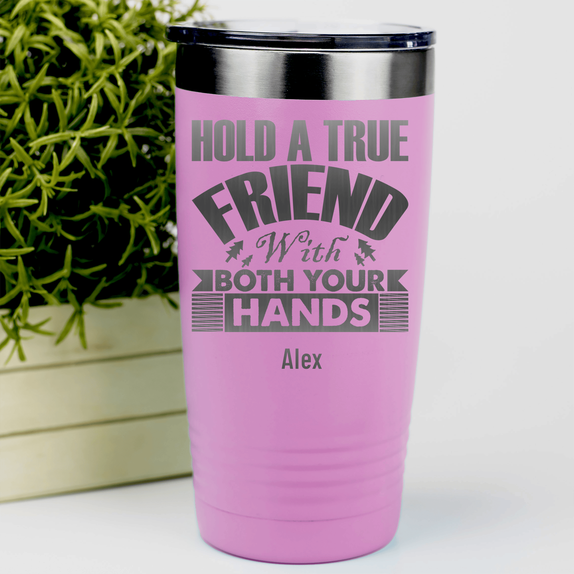 Pink Best Friend Tumbler With Hug Your Friend Design