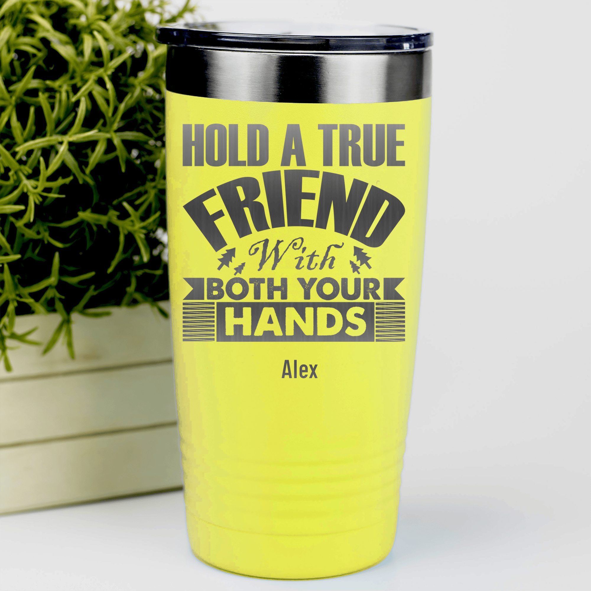 Yellow Best Friend Tumbler With Hug Your Friend Design