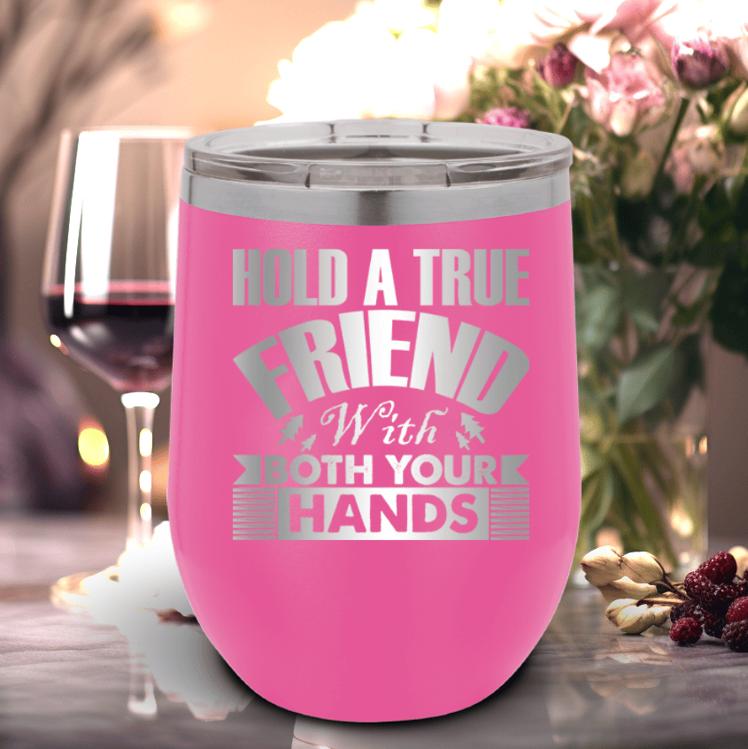 Pink Best Friends Wine Tumbler With Hug Your Friend Design