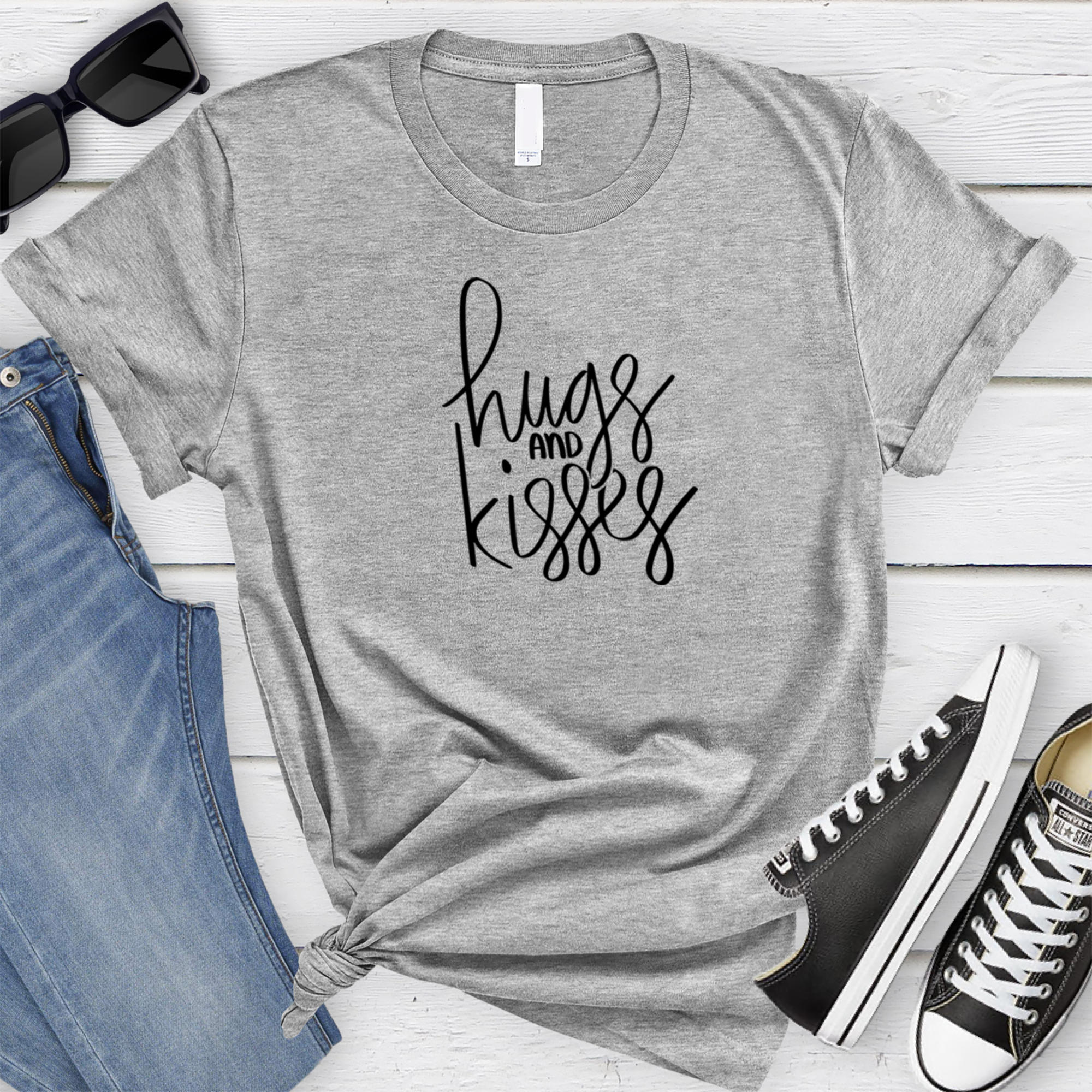 Grey Womens T-Shirt With Hugs And Kisses Design