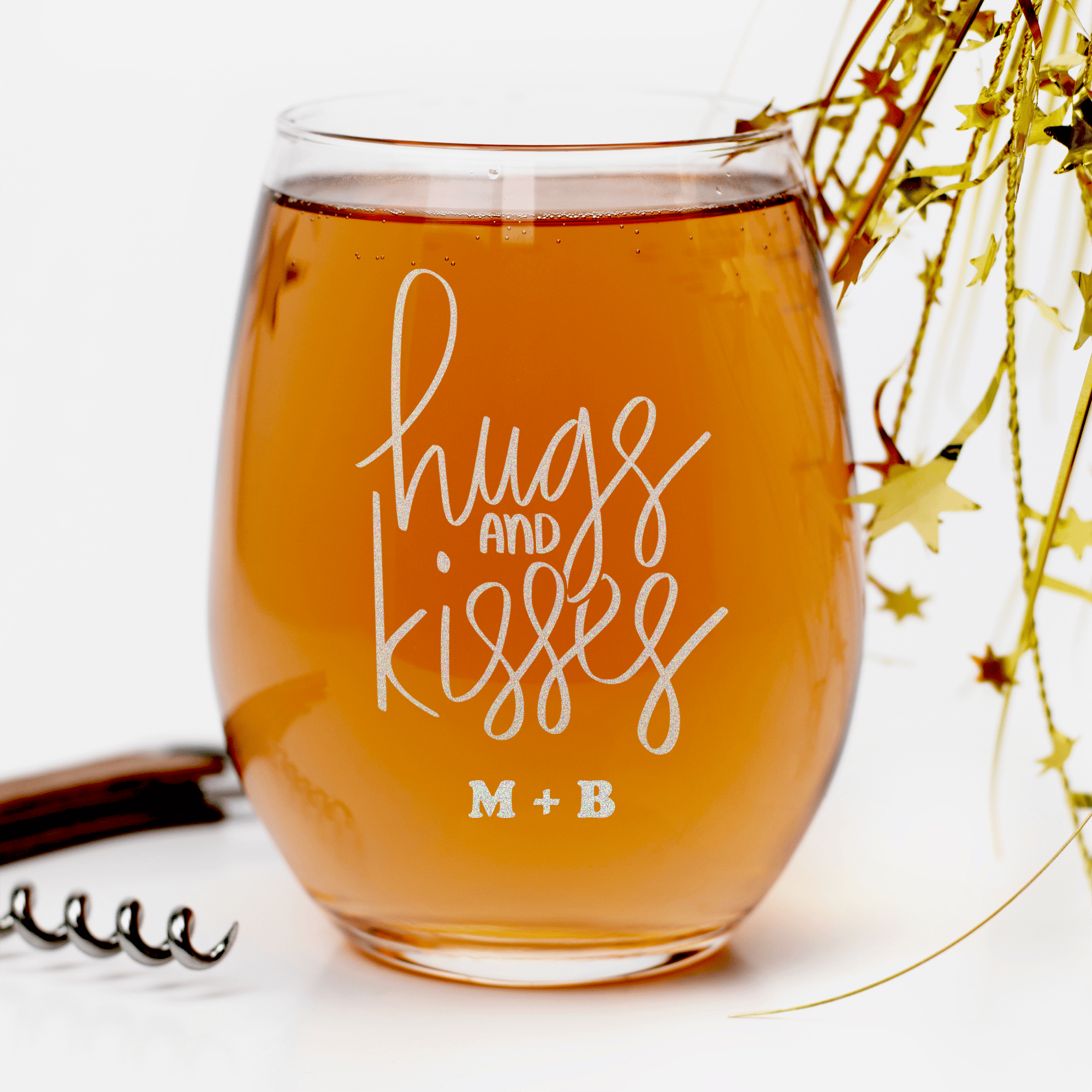 Hugs And Kisses Stemless Wine Glass