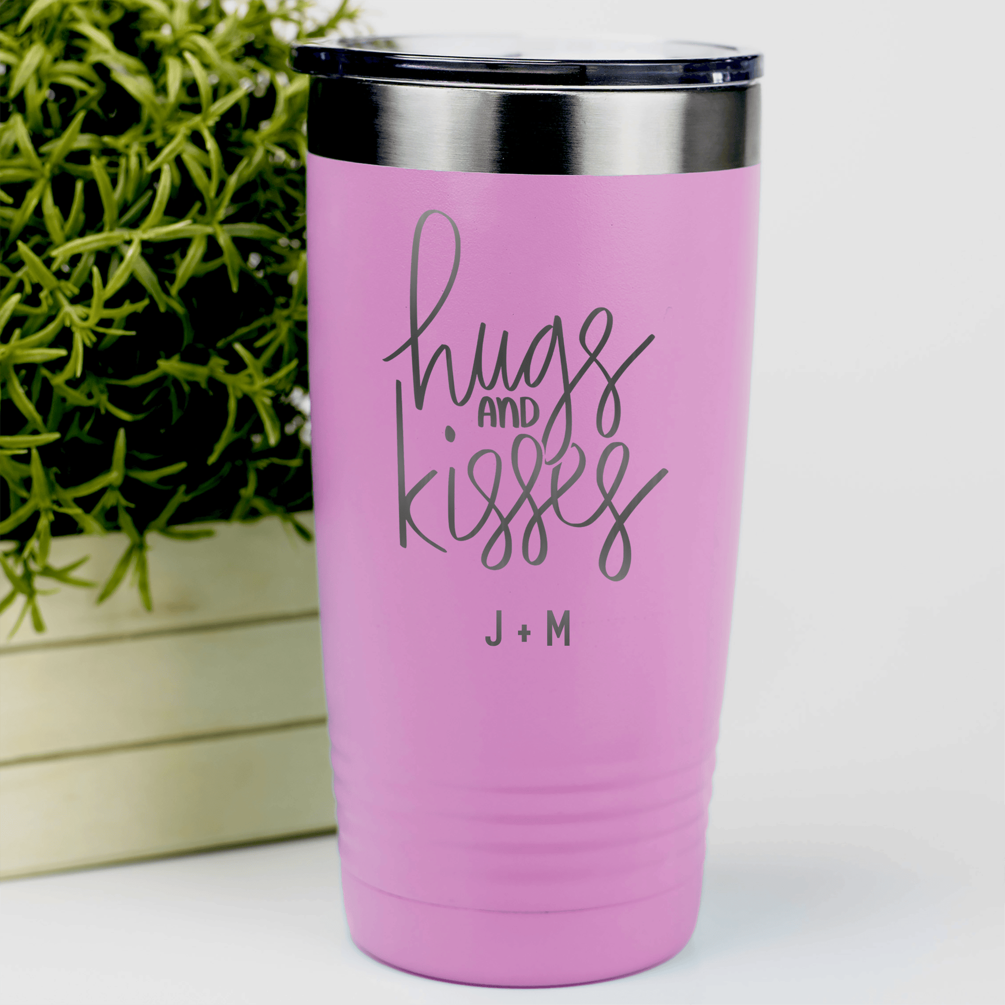 Pink Valentines Day Tumbler With Hugs And Kisses Design
