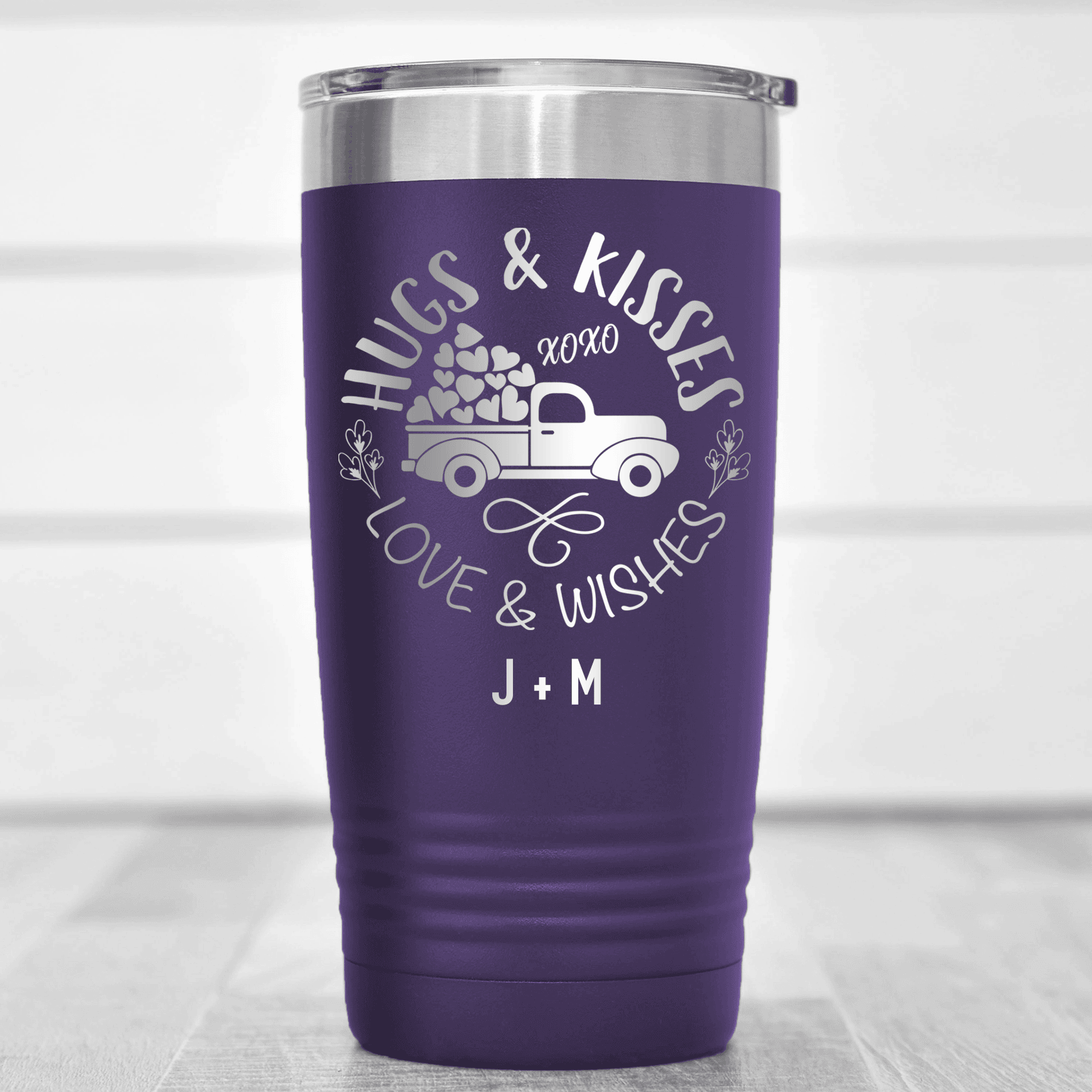 Purple Valentines Day Tumbler With Hugs Kisses Lovers Wishses Design