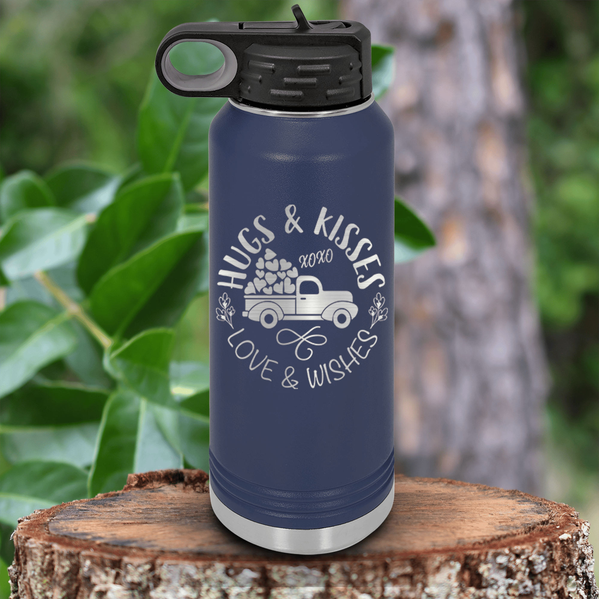 Navy Valentines Day Water Bottle With Hugs Kisses Lovers Wishses Design