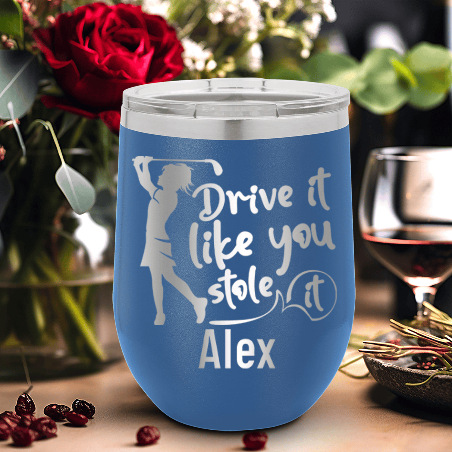 Blue Golf Gifts For Her Wine Tumbler With I Drive Like Its Stolen Design