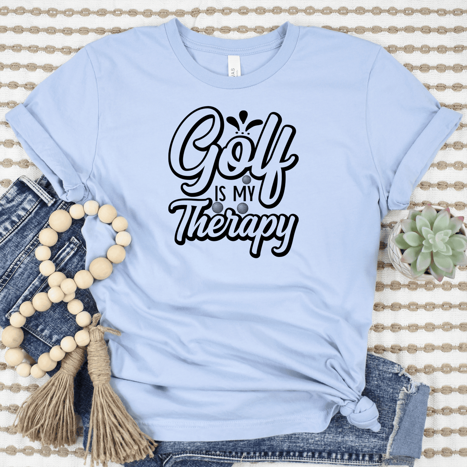 Womens Light Blue T Shirt with I-Golf-For-Therapy design