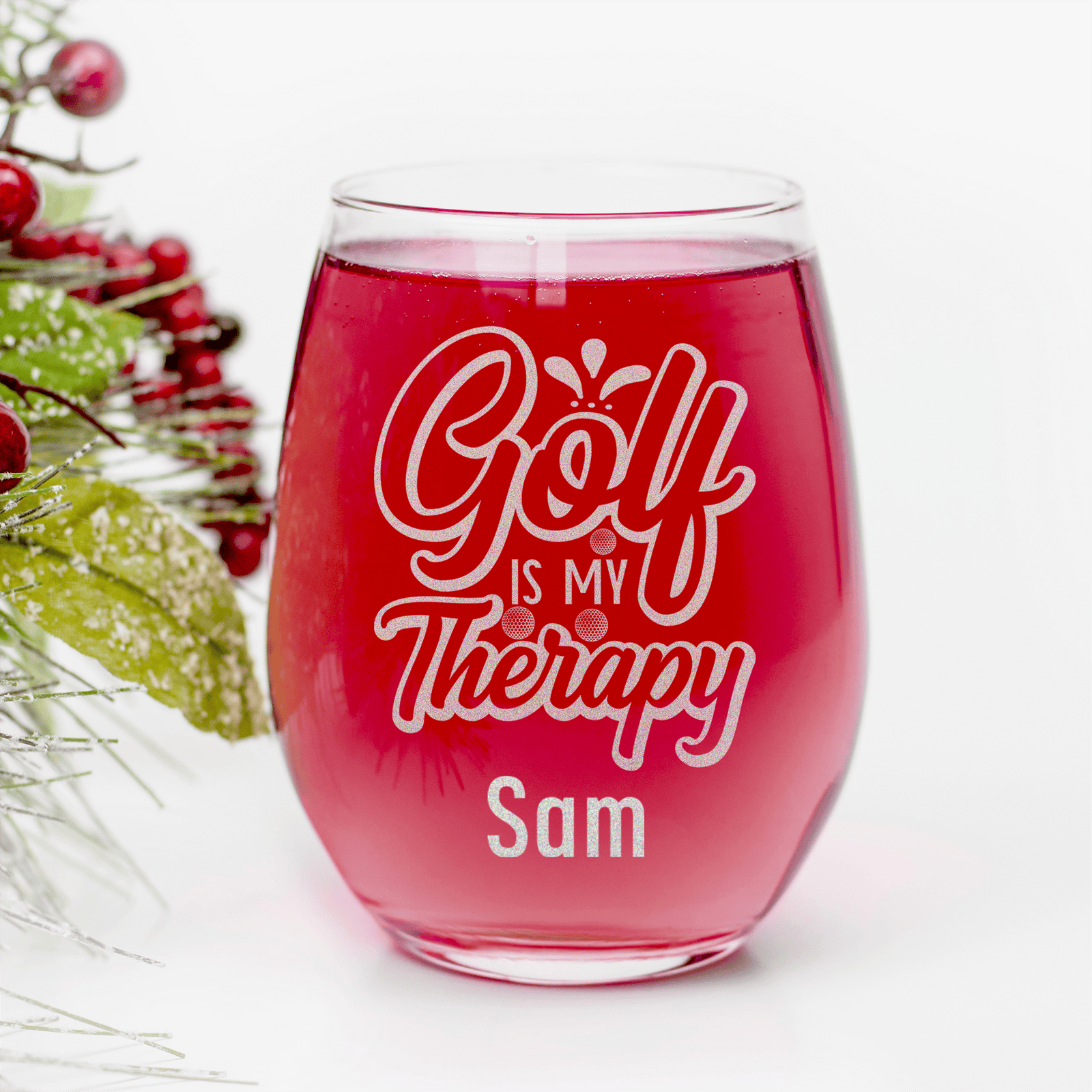 I Golf For Therapy Stemless Wine Glass