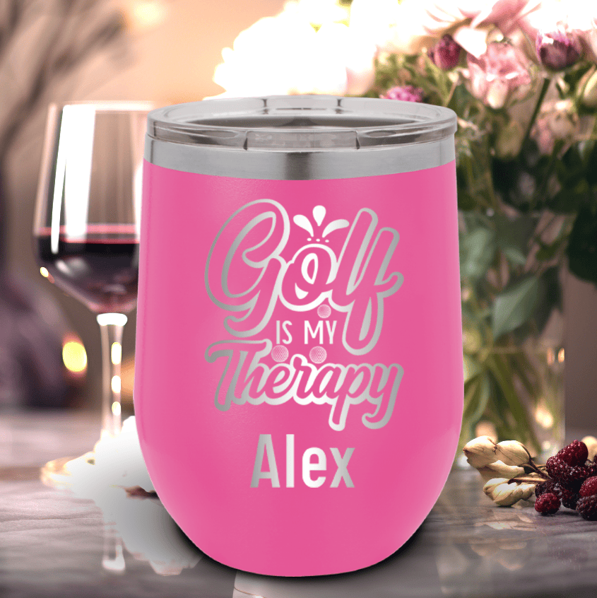 Pink Golf Gifts For Her Wine Tumbler With I Golf For Therapy Design