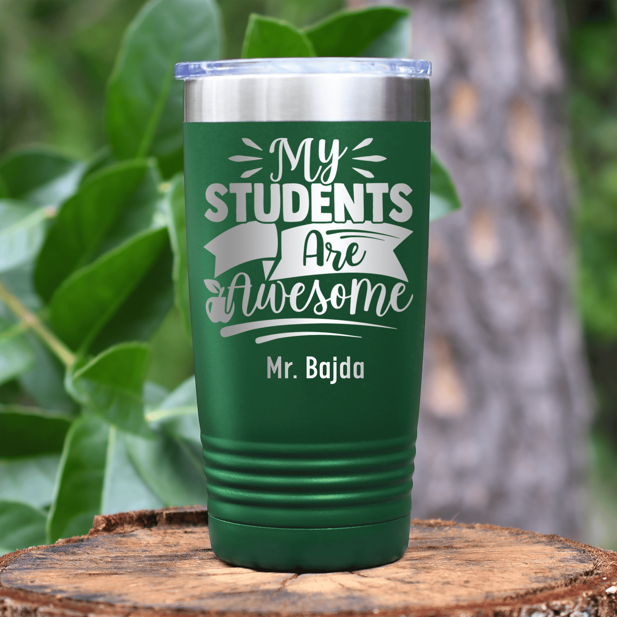 Green Teacher Tumbler With I Have Awesome Students Design
