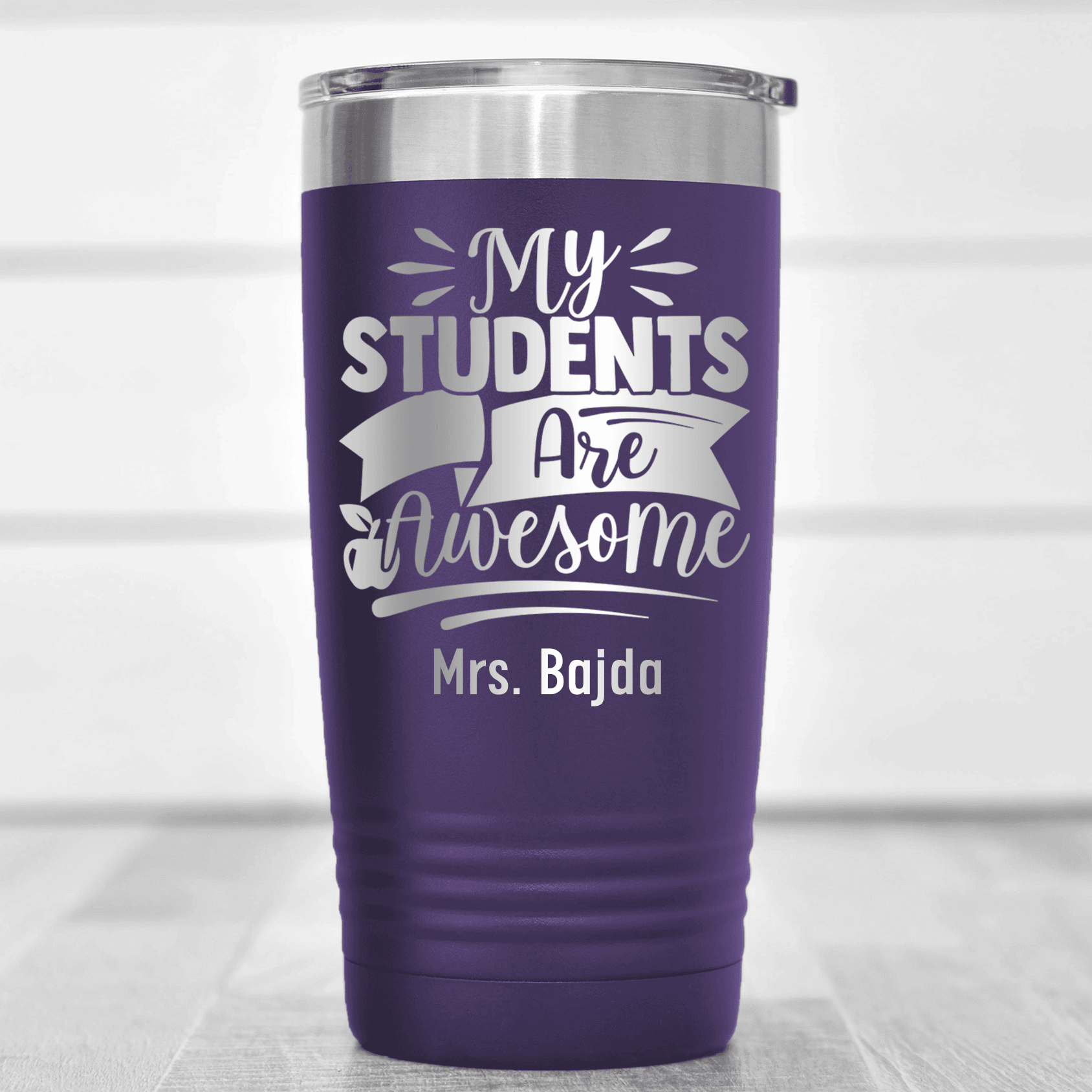 Purple Teacher Tumbler With I Have Awesome Students Design