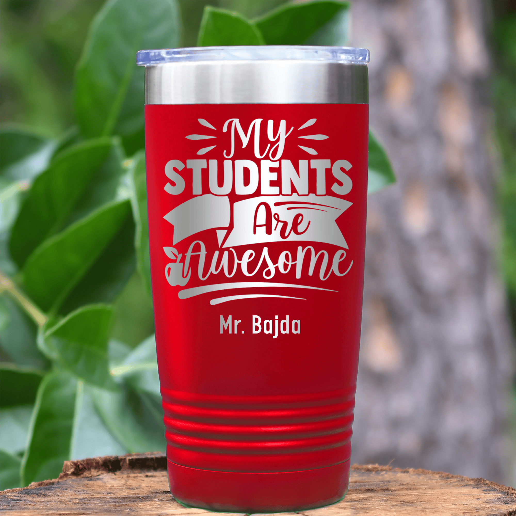 Red Teacher Tumbler With I Have Awesome Students Design