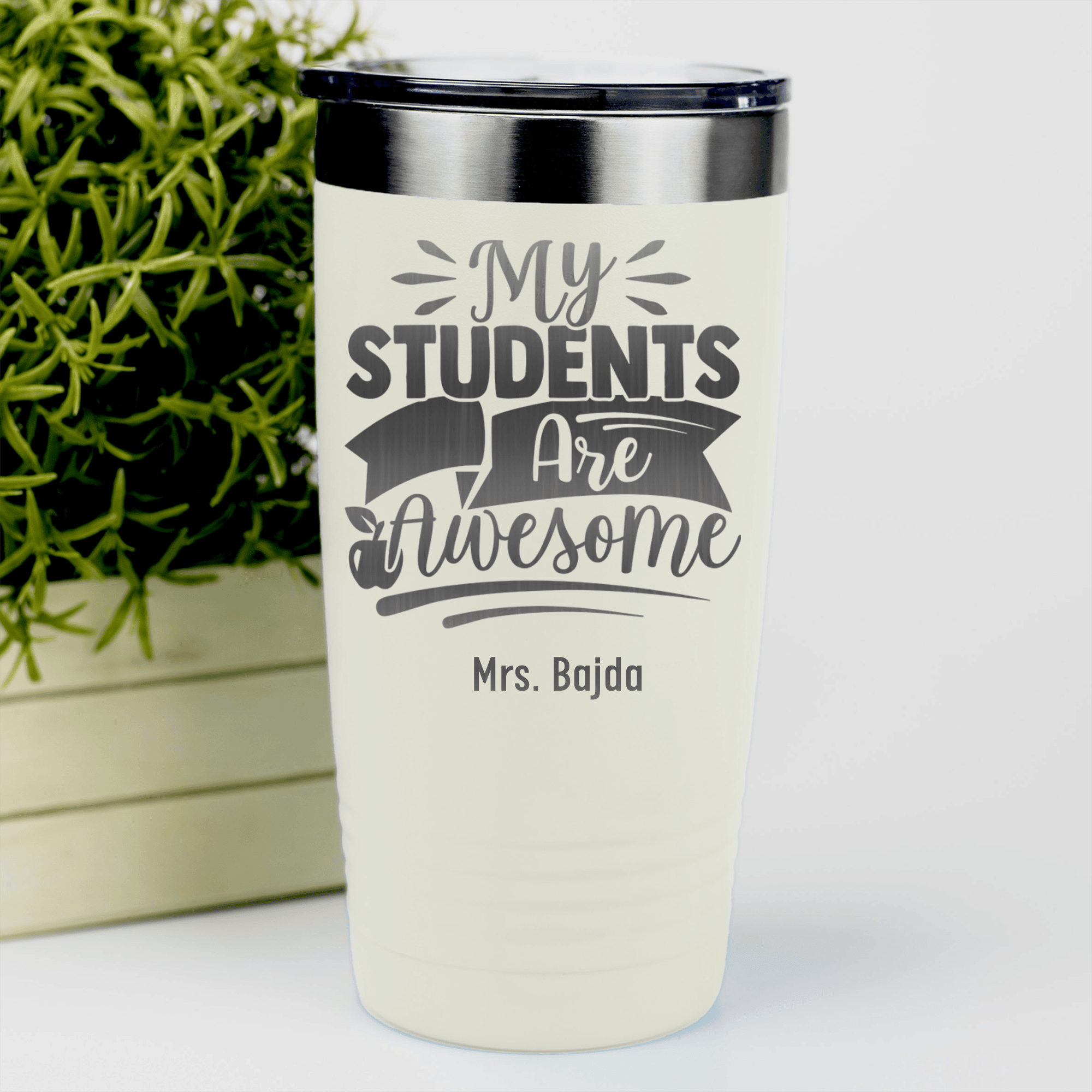 White Teacher Tumbler With I Have Awesome Students Design