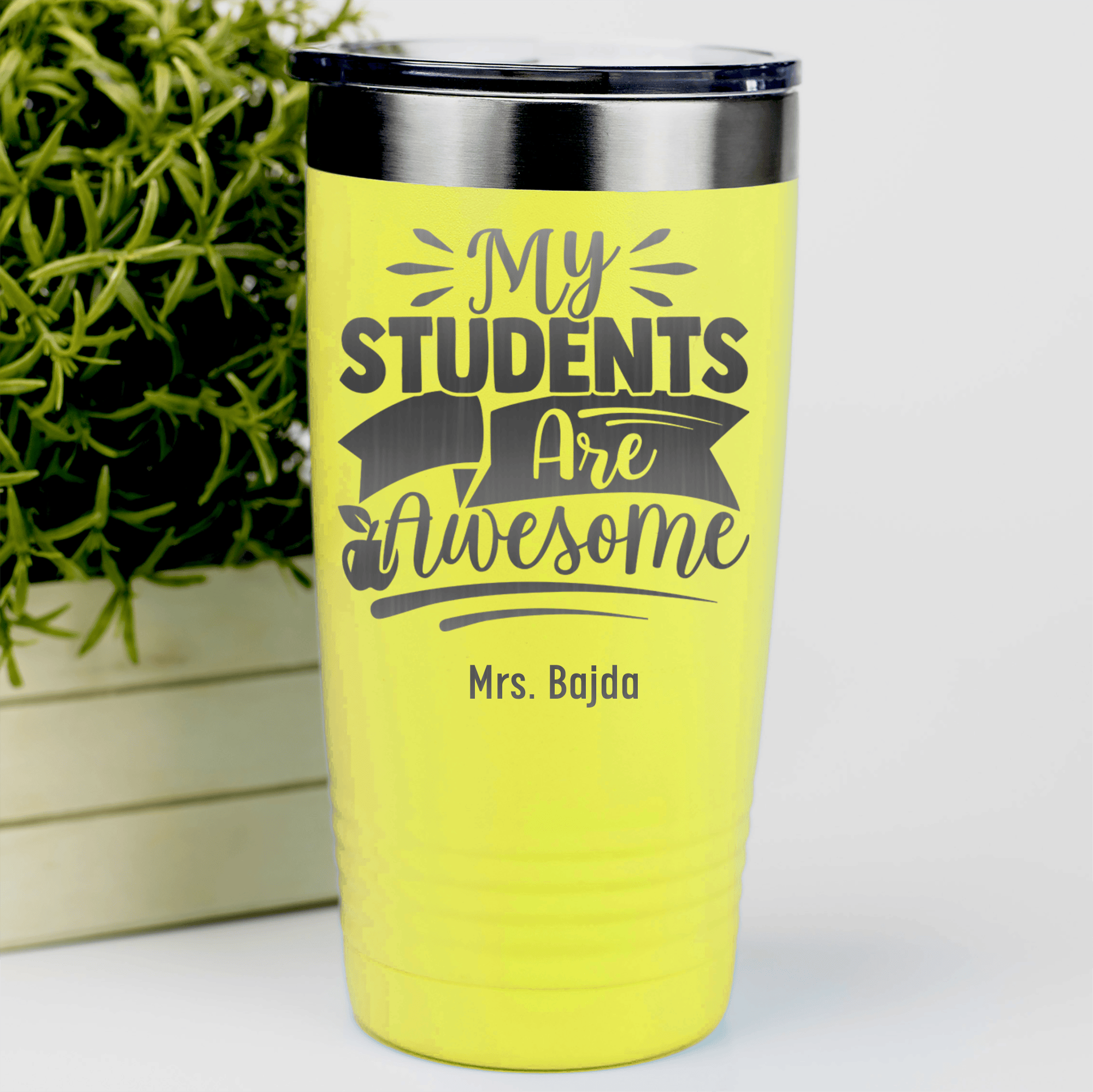 Yellow Teacher Tumbler With I Have Awesome Students Design