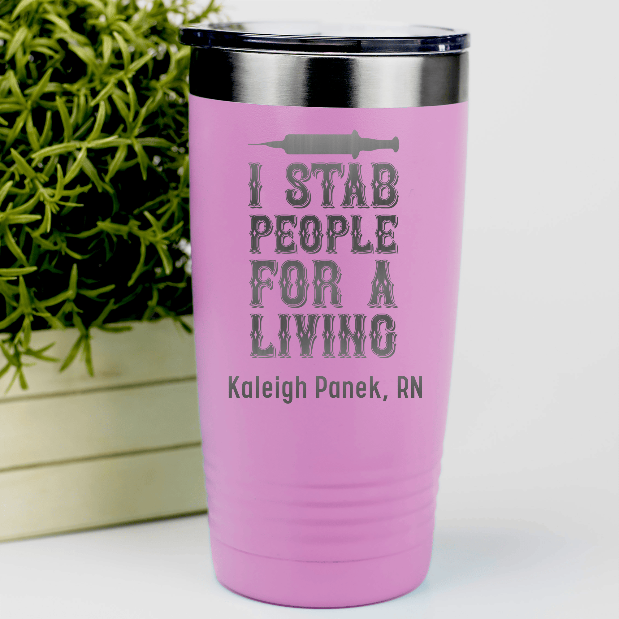 Pink Nurse Tumbler With I Stab For A Living People Design