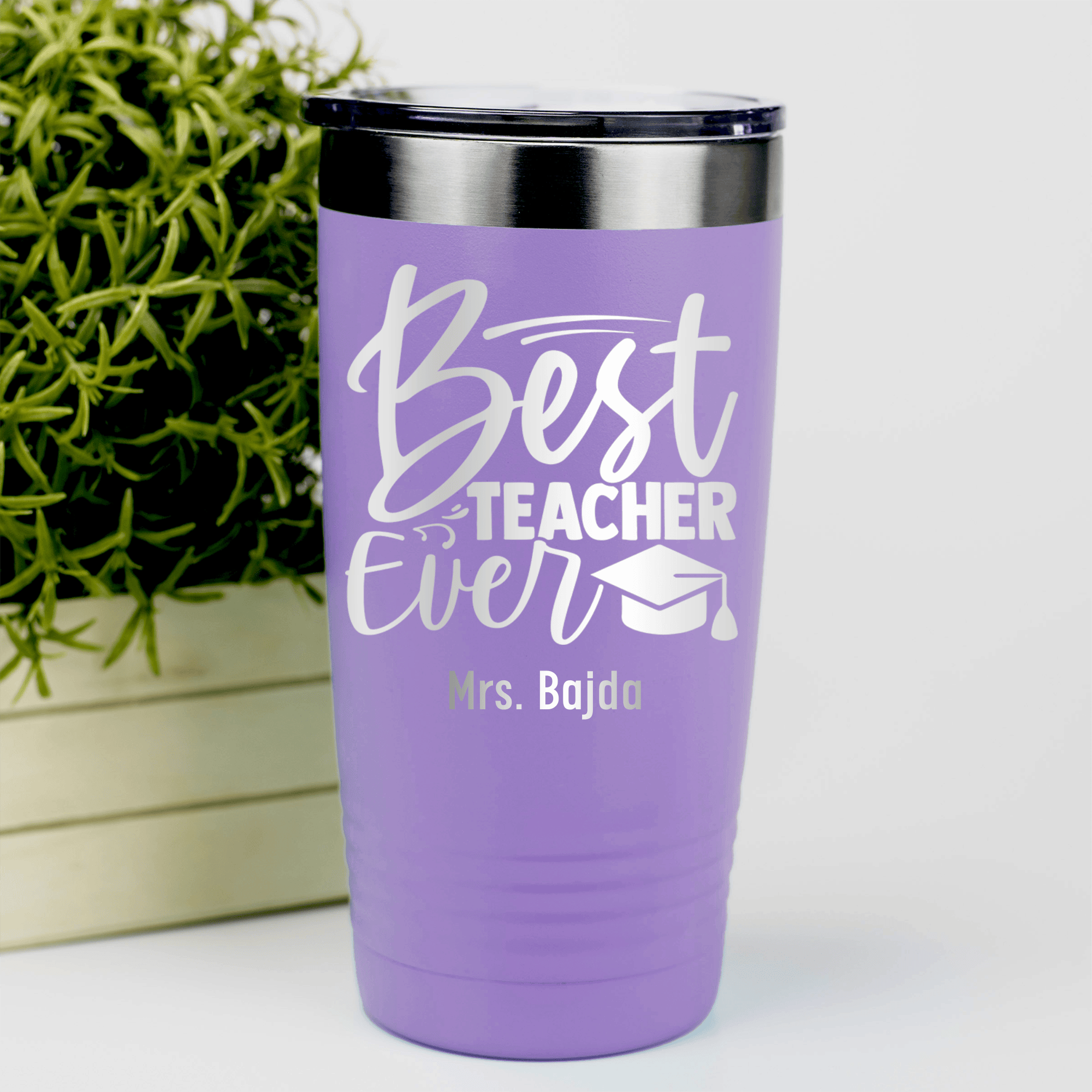Light Purple Teacher Tumbler With Im Best Teacher Ever Design