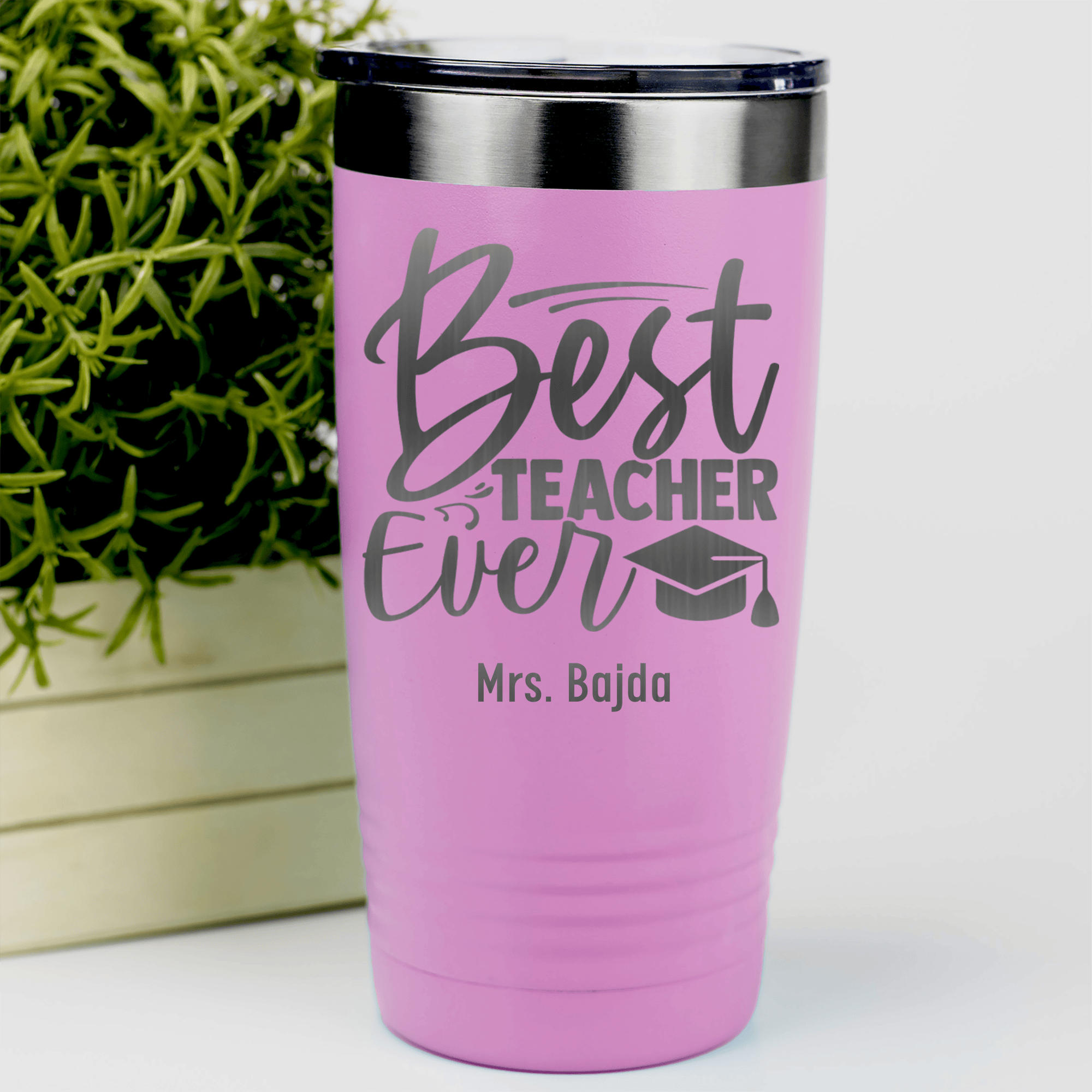 Pink Teacher Tumbler With Im Best Teacher Ever Design