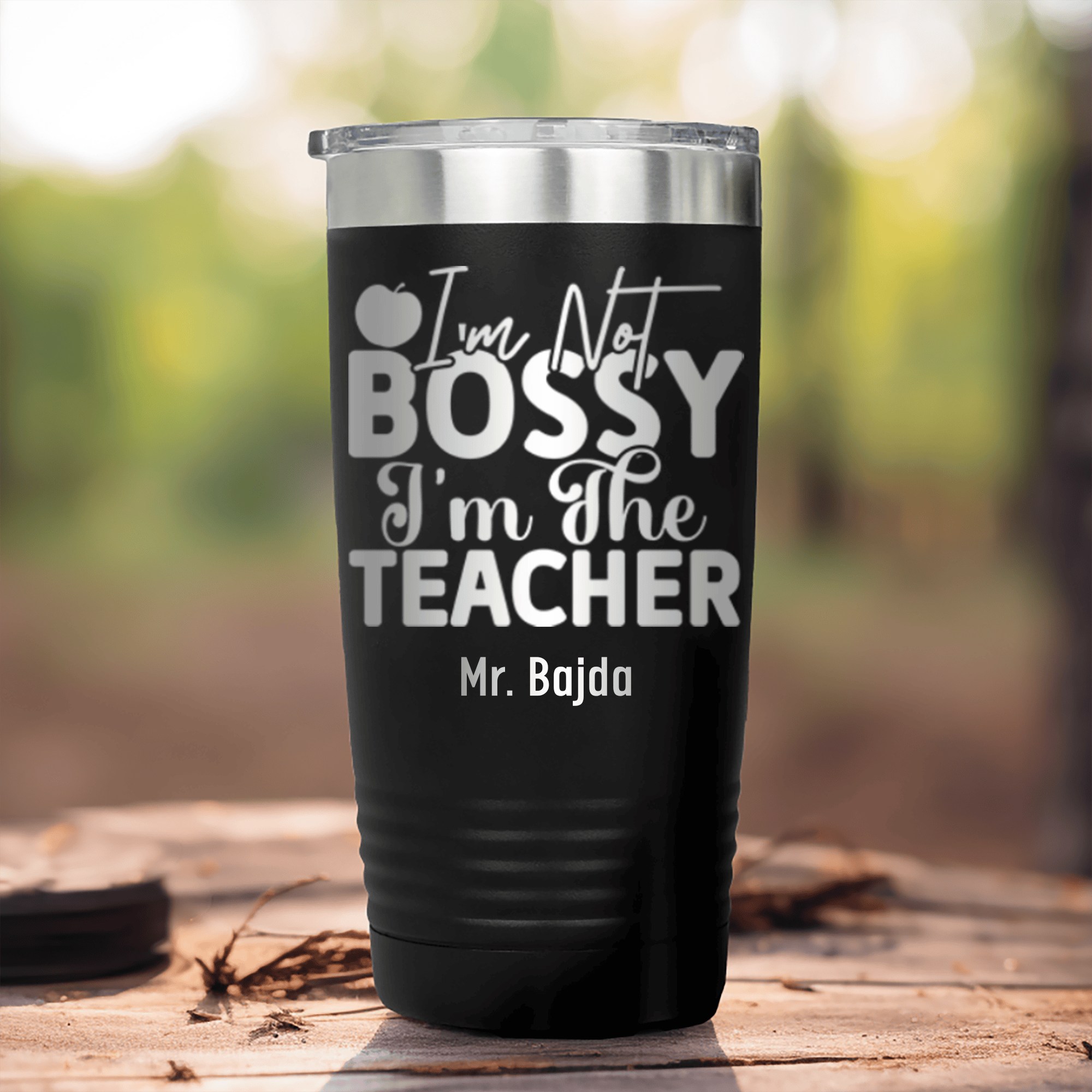 Black Teacher Tumbler With Im Not Bossy Design