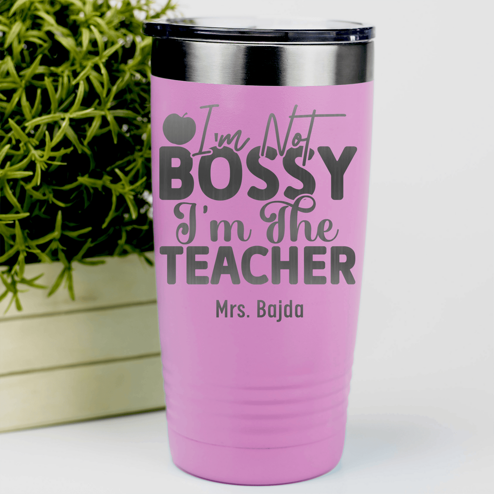 Pink Teacher Tumbler With Im Not Bossy Design