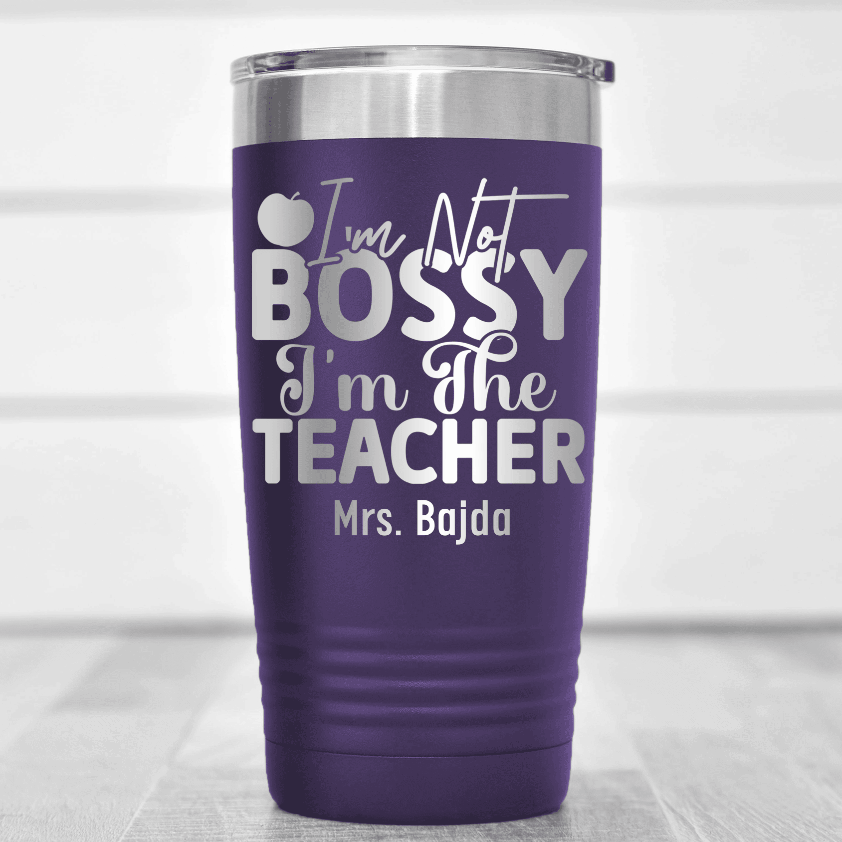 Purple Teacher Tumbler With Im Not Bossy Design