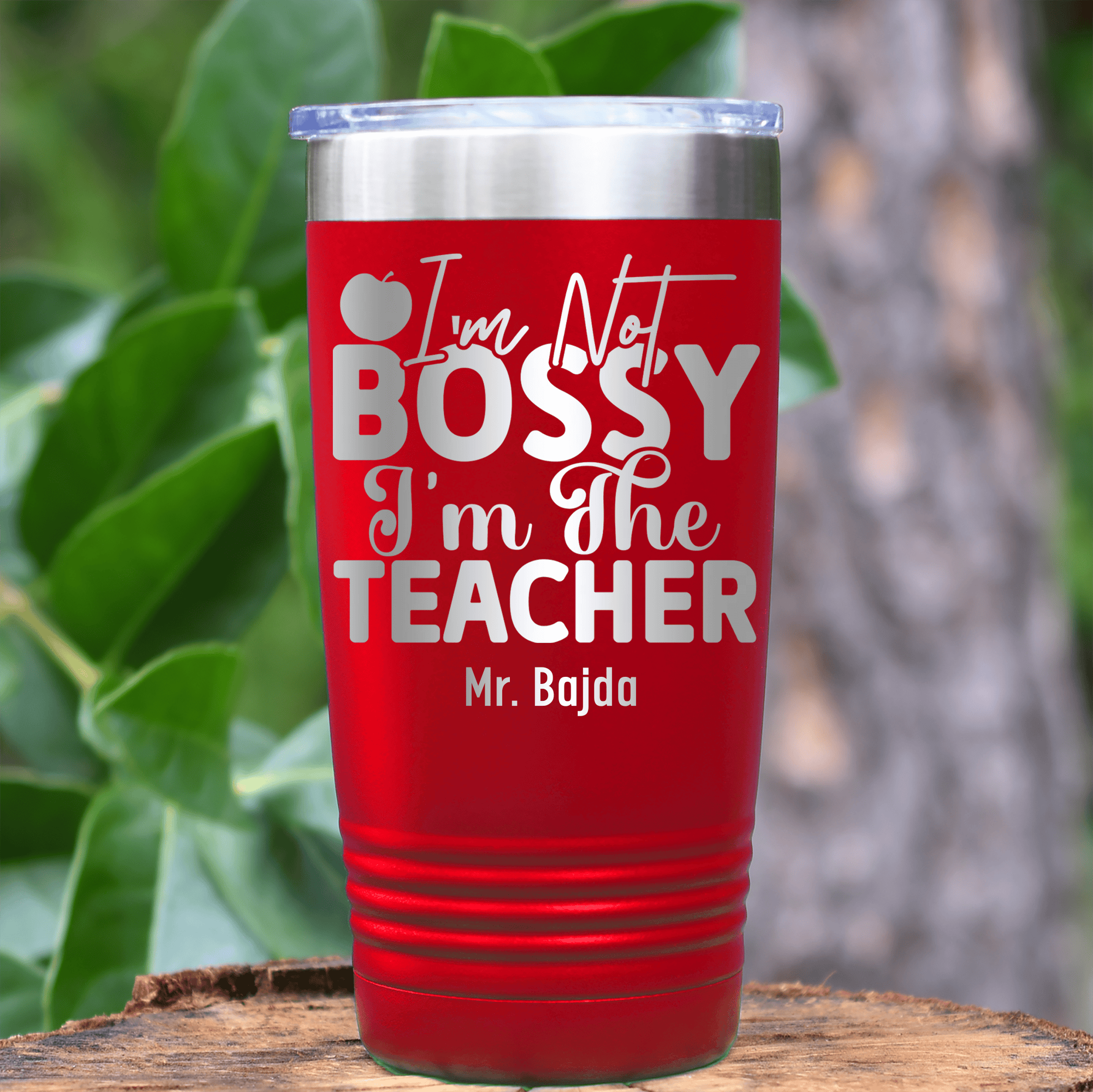 Red Teacher Tumbler With Im Not Bossy Design