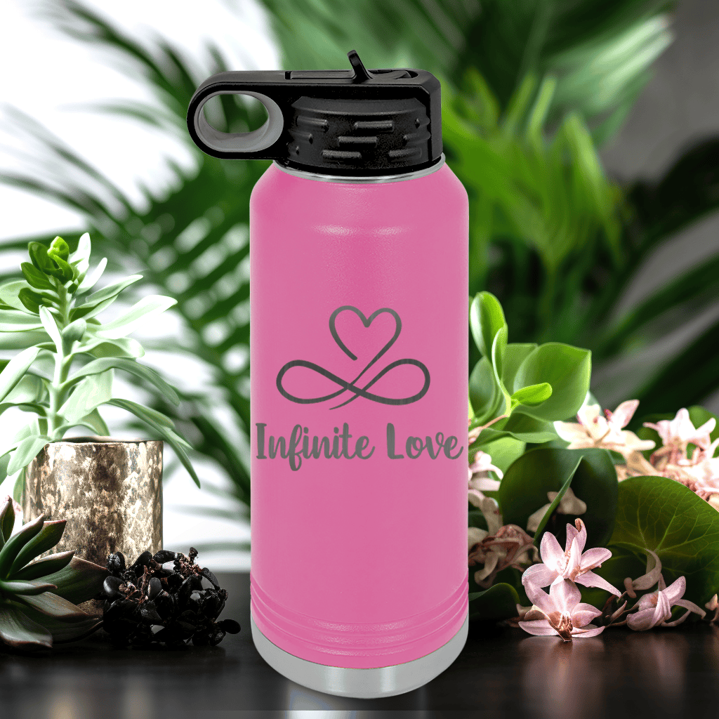 Pink Valentines Day Water Bottle With Infinite Love Design