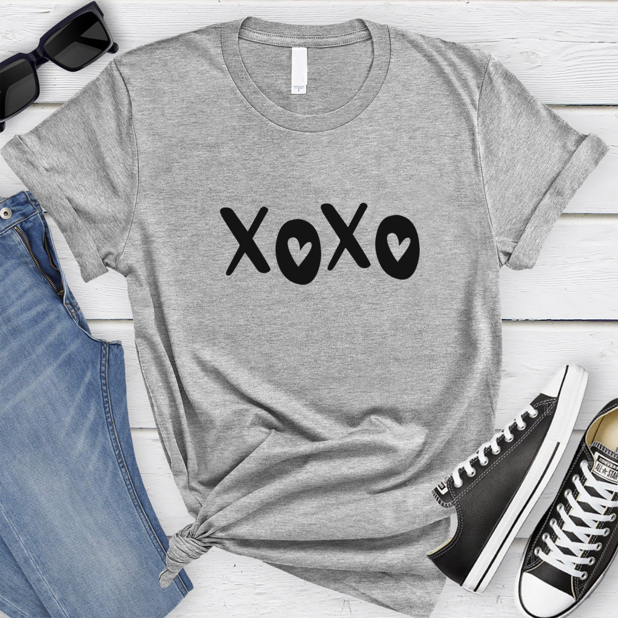 Grey Womens T-Shirt With Kisses And Hugs Design