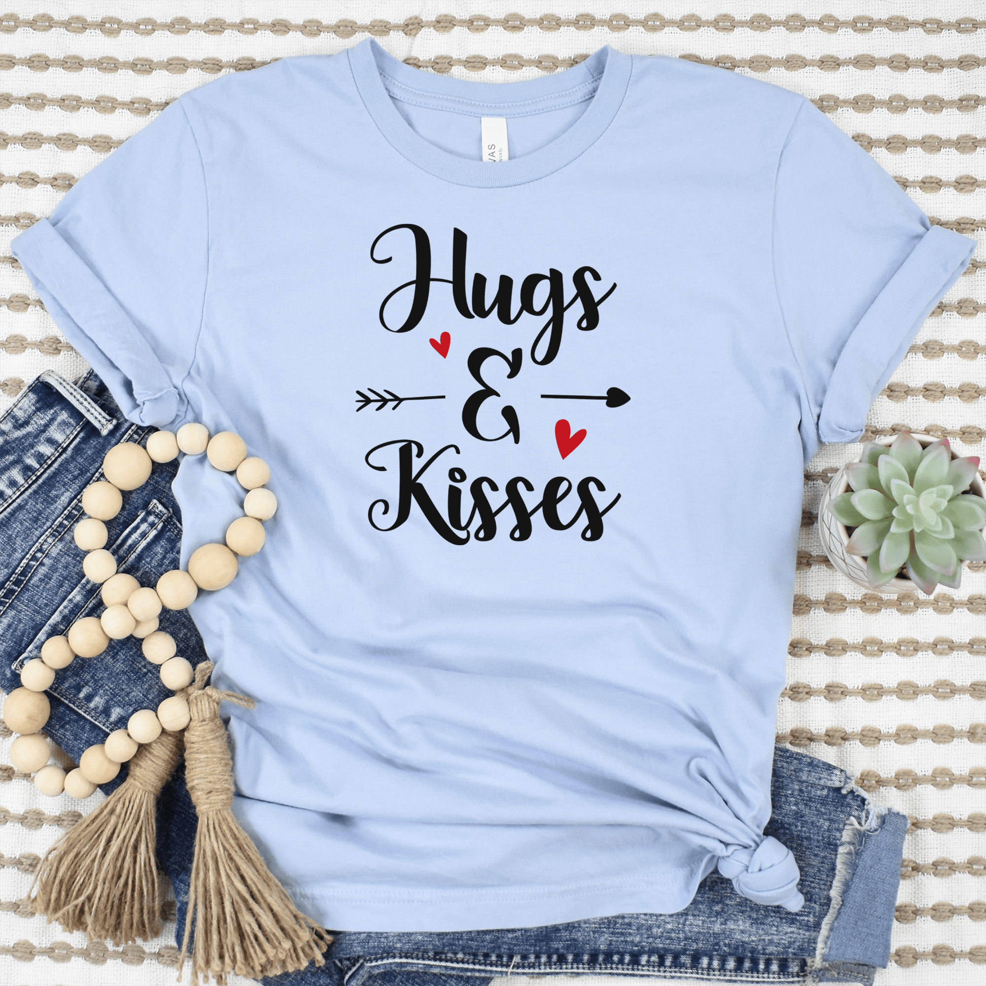 Light Blue Womens T-Shirt With Kisses For My Valentine Design