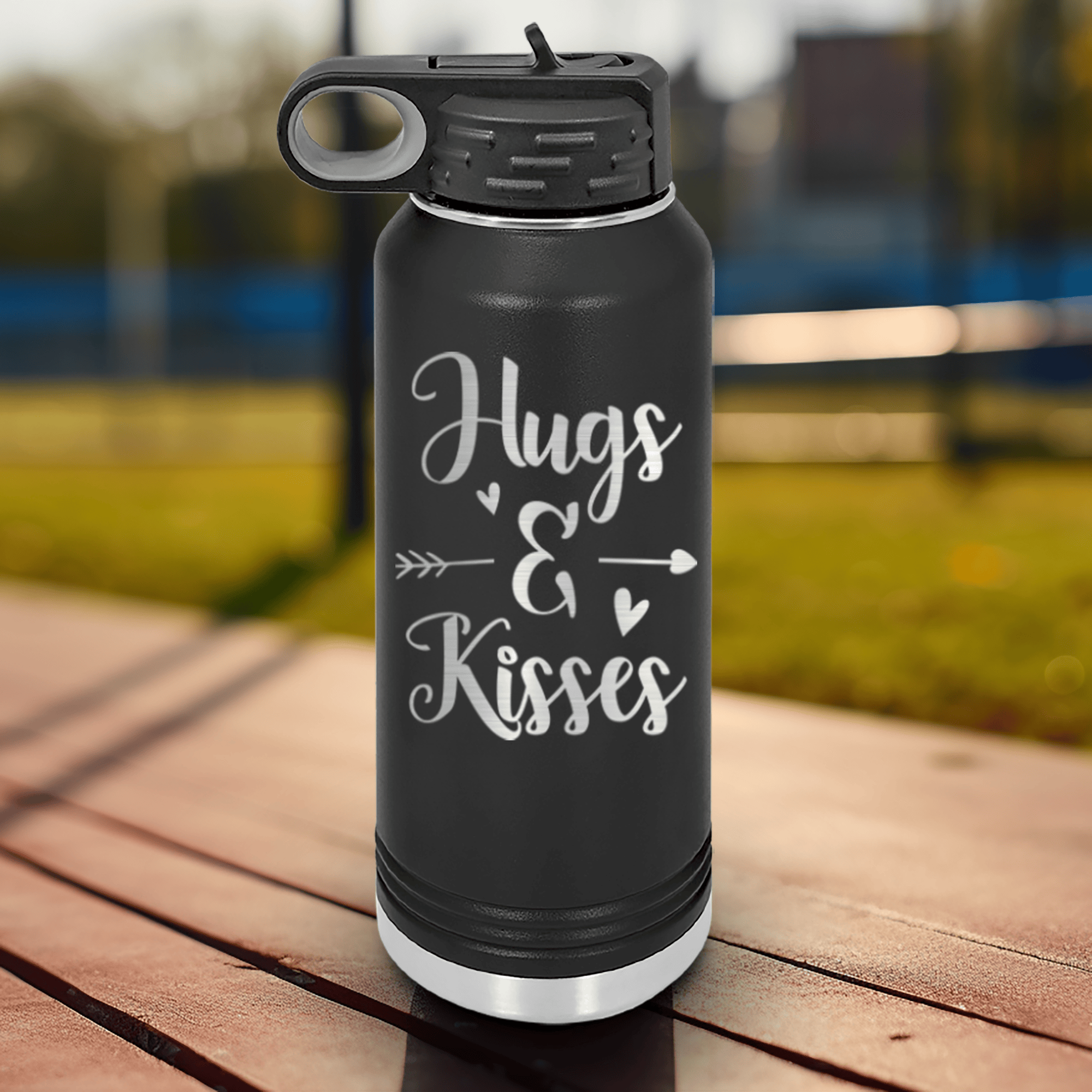Black Valentines Day Water Bottle With Kisses For My Valentine Design