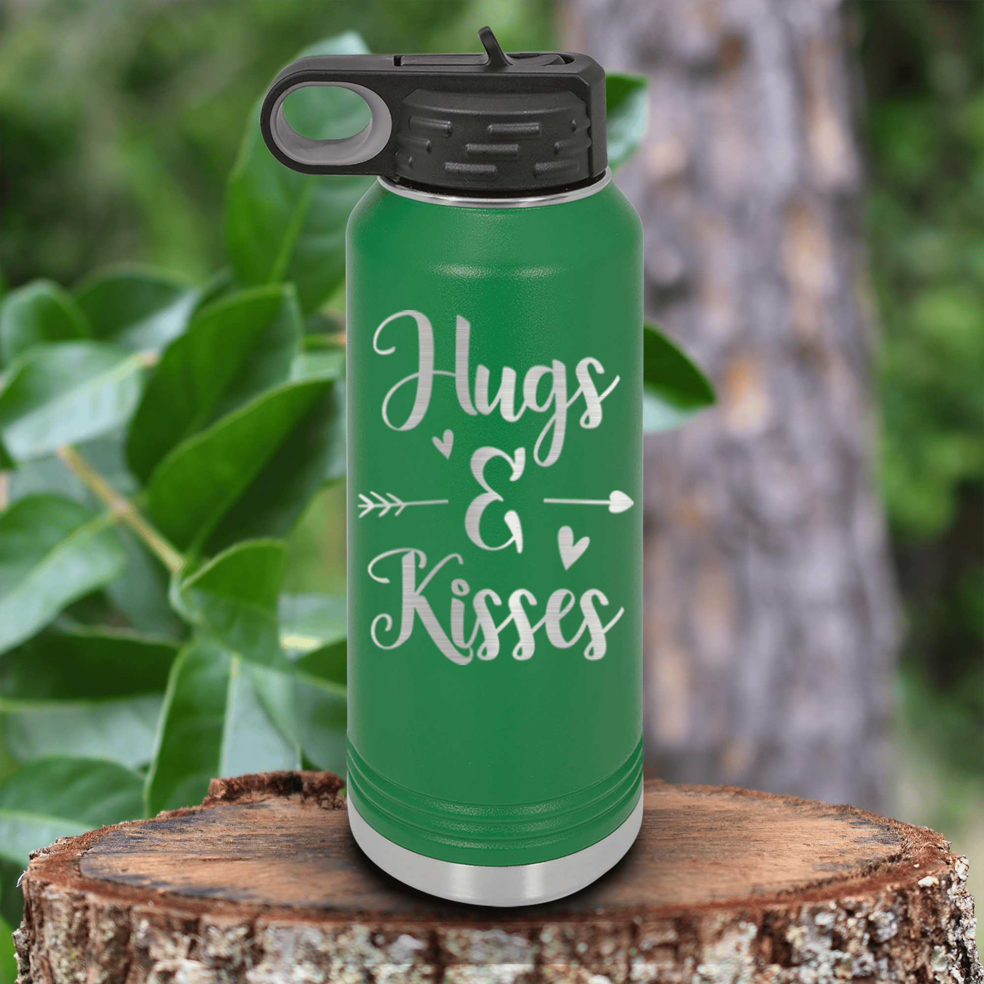 Green Valentines Day Water Bottle With Kisses For My Valentine Design