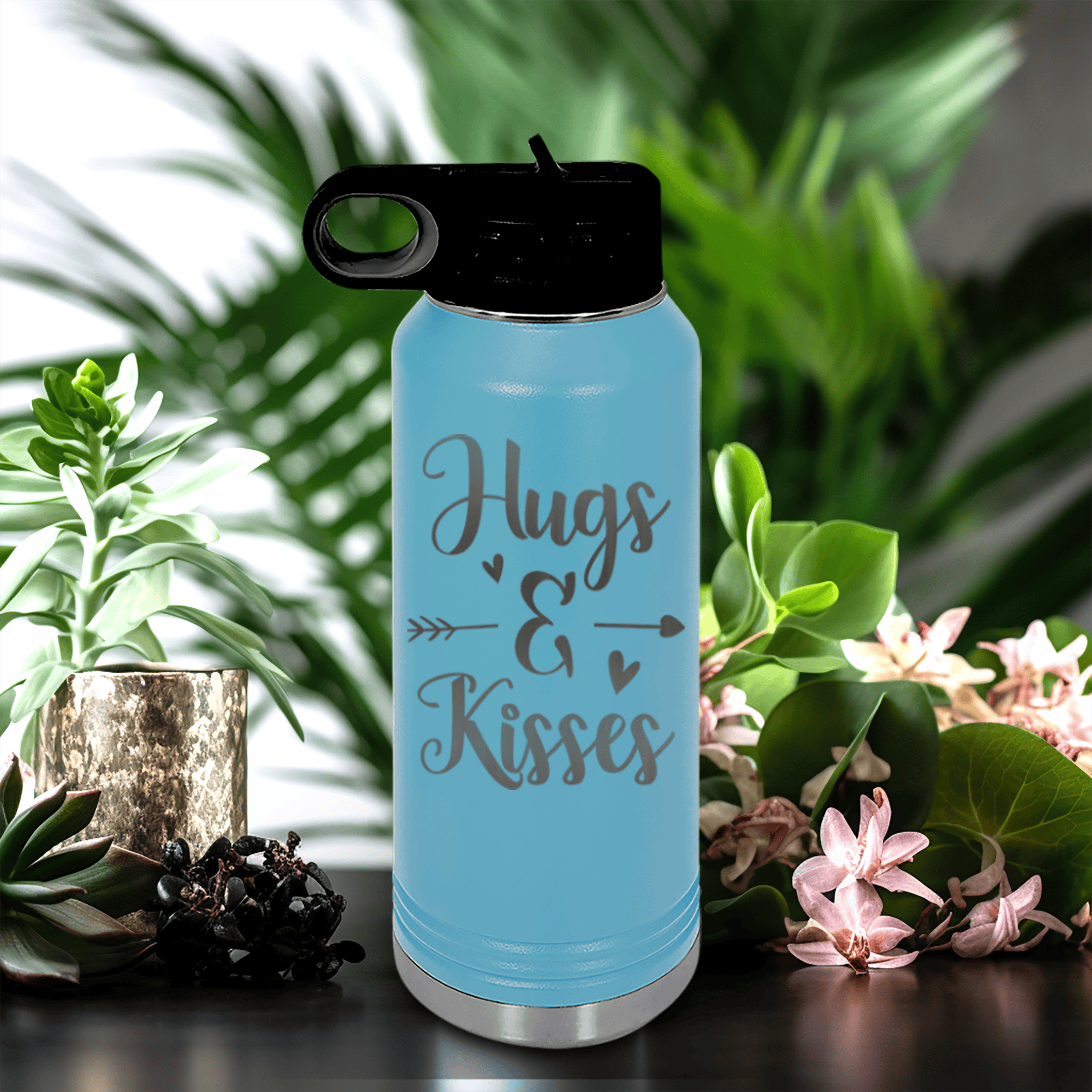 Light Blue Valentines Day Water Bottle With Kisses For My Valentine Design