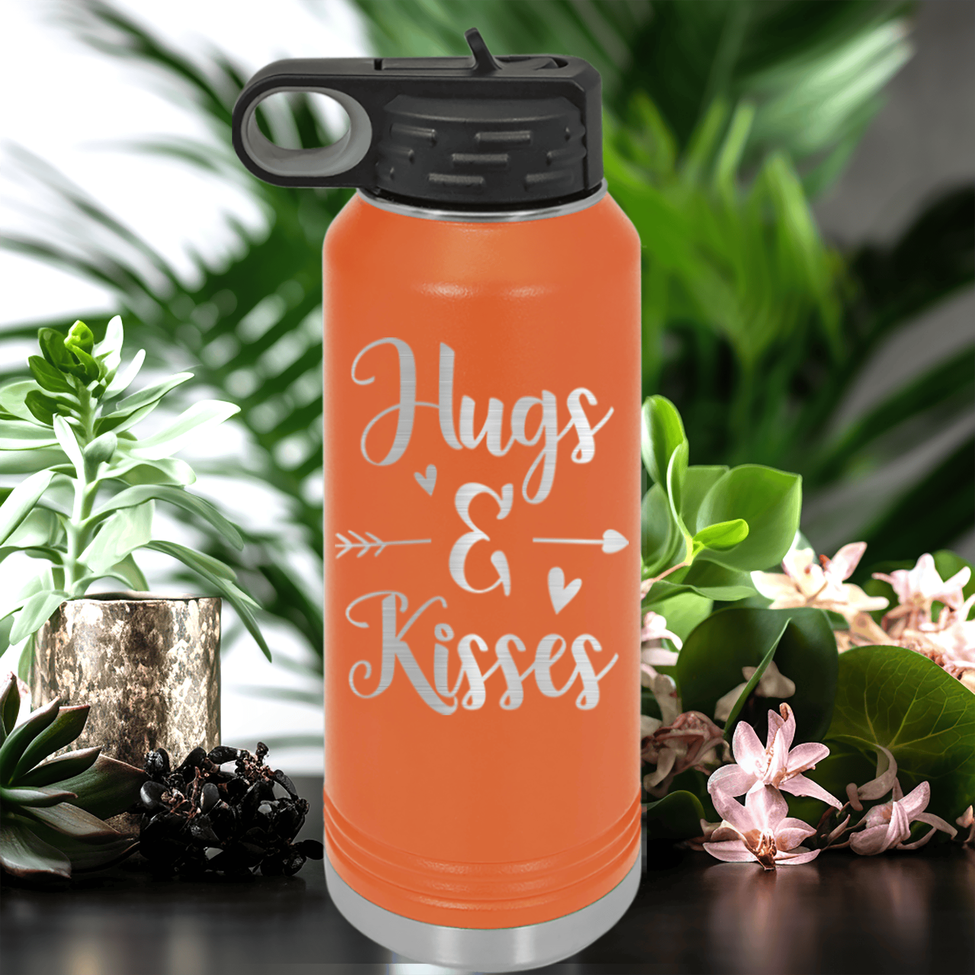 Orange Valentines Day Water Bottle With Kisses For My Valentine Design