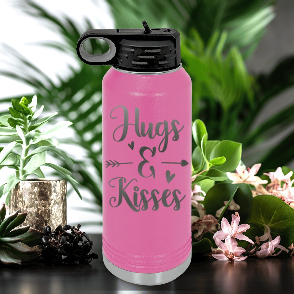 Pink Valentines Day Water Bottle With Kisses For My Valentine Design