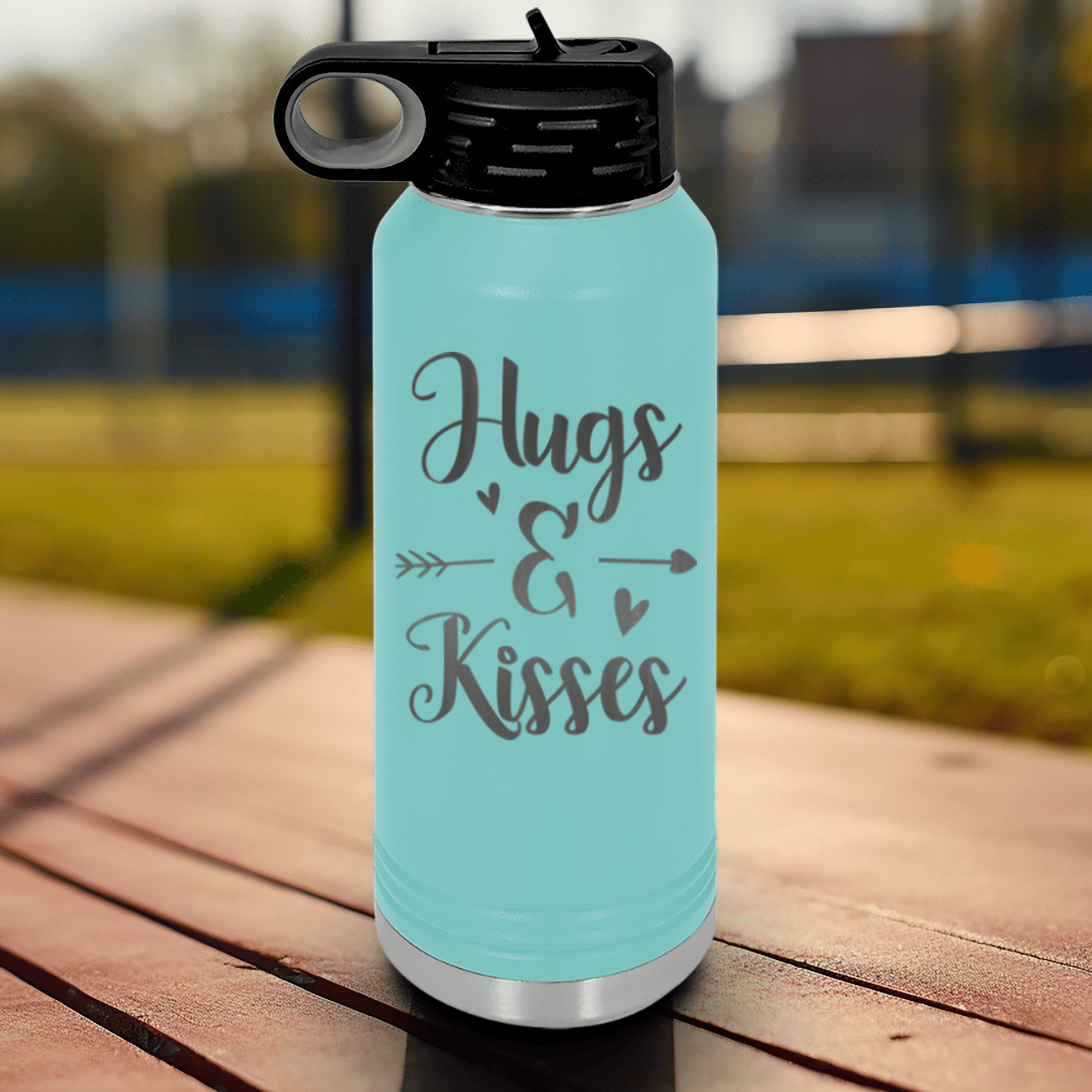 Teal Valentines Day Water Bottle With Kisses For My Valentine Design